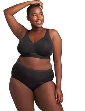 Cacique Black Comfort Bliss Lightly Lined No Wire Full Coverage Bra Size 44D
